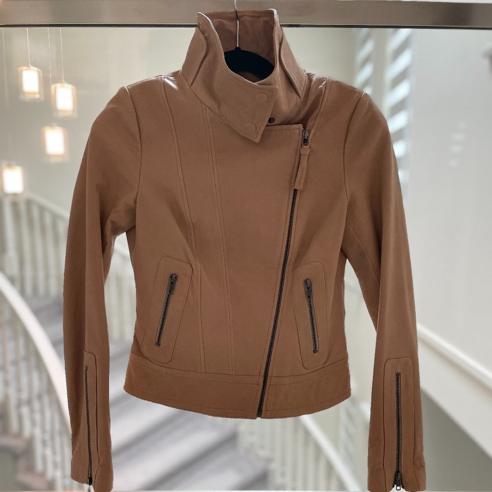 Mackage tan leather biker jacket  size xs